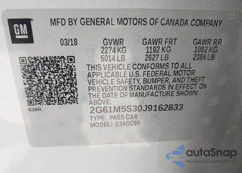 2018 Cadillac Xts Luxury from USA, damaged, VIN 2G61M5S30J9162833